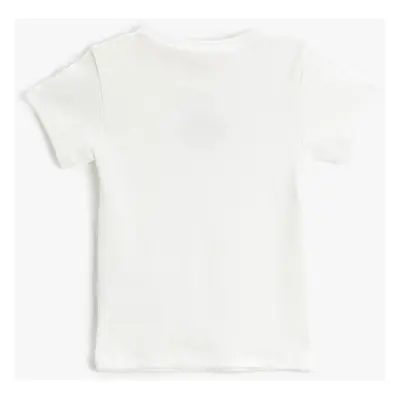 Koton Basic Short Sleeve T-Shirt Textured with Embroidered Detail