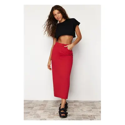 Trendyol Red Slit Maxi Denim Skirt