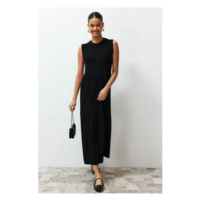 Trendyol Black Pleated Skirt Sleeveless Knitted Lining Undershirt Dress