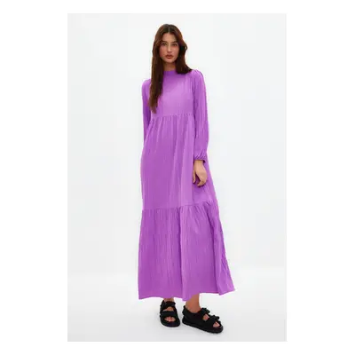 Trendyol Purple High Neck Crinkle Wide Fit Woven Dress