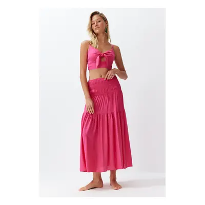 Trendyol Fuchsia Woven Tie Blouse Skirt Set