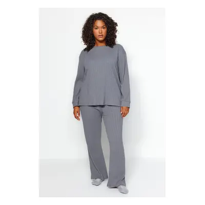 Trendyol Curve Anthracite Ribbed Knitted Two Piece Set