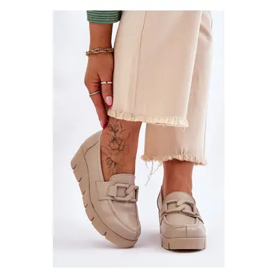 Leather Wedge Moccasins Beige Felicity