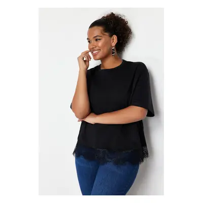 Trendyol Curve Black Lace 100% Cotton Knitted T-shirt