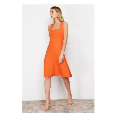 Trendyol Orange A-Cut Square Neck Mini Woven Dress