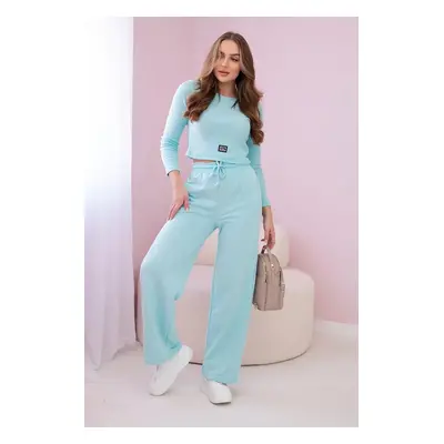 Cotton set ribbed blouse + mint trousers