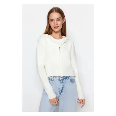 Trendyol Ecru kapucnis Boucle kötöttáru Cardigan