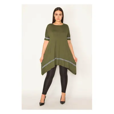 Şans Women's Plus Size Khaki Stripe Detailed Asymmetrical Tunic