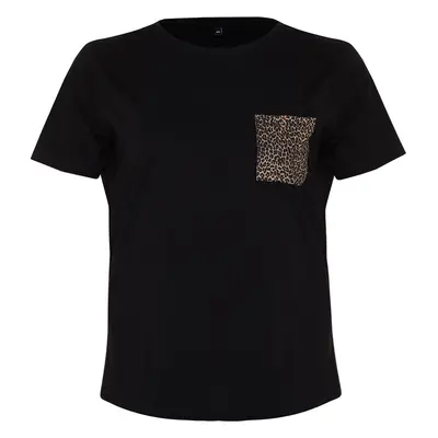 Trendyol Curve Black Animal Printed Oversize 100% Cotton Knitted T-shirt