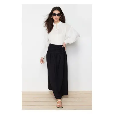 Trendyol Black High Waist Gathered Long Woven Skirt