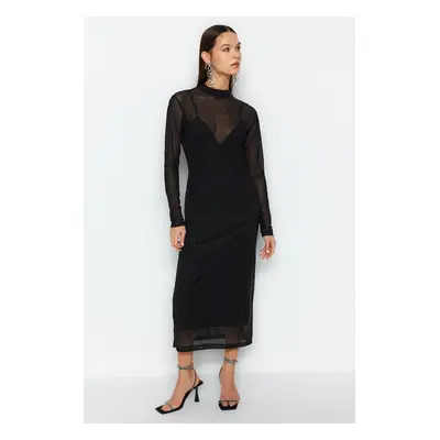 Trendyol Limited Edition Black Shiny Stone Tulle Dress