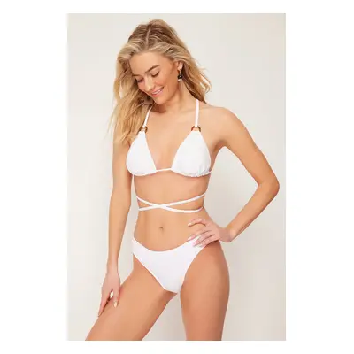 Trendyol White V Cut Regular Bikini Bottom