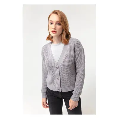 Lafaba Women's Gray Button Detailed Knitwear Cardigan