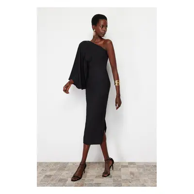 Trendyol Black Single Sleeve Asymmetrical Collar Woven Dress