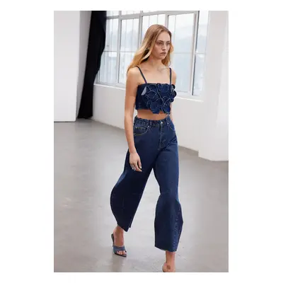 Trendyol Dark Blue More Sustainable High Waist Balloon Jeans with Stitching Detail