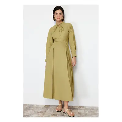 Trendyol Khaki Collar Tie Detailed Buttoned Woven Dress