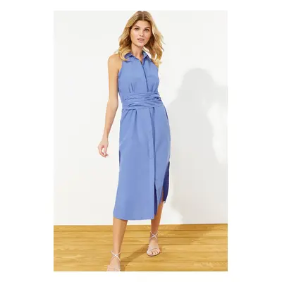 Trendyol Indigo Belted Midi Woven Shirt Dress