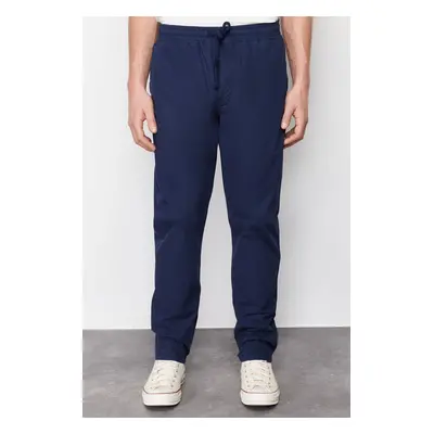 Trendyol Navy Blue Relaxed Summer 100% Cotton Soft Linen Elastic Waist Trousers Jogger