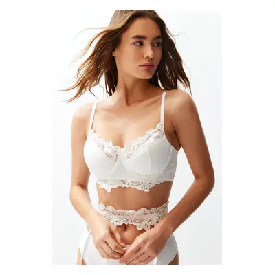 Trendyol Bride White Embroidery Lace Detailed Rope Strap Covered Knitted Bra