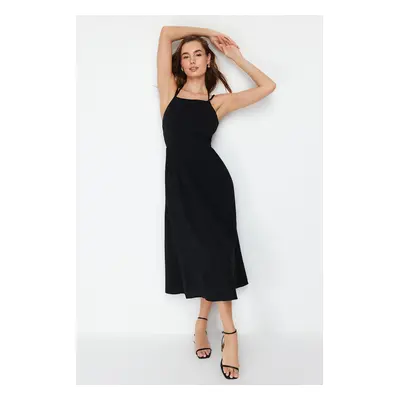 Trendyol Black Skirt Waist Open Back Detail Midi Woven Dress