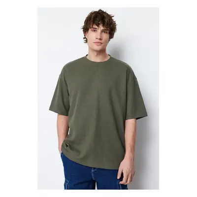 Trendyol Khaki Oversize Crew nyakú rövid ujjú alap texturált póló