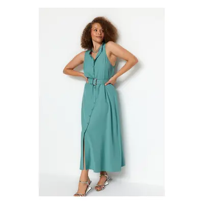 Trendyol Curve Mint Belted Woven Shirt Dress