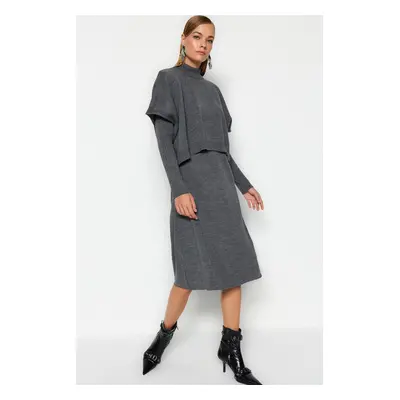 Trendyol Anthracite Midi Knitwear Super Wide Pattern Sweater Dress