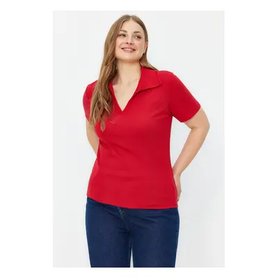 Trendyol Curve Red Ribbed Knitted Blouse