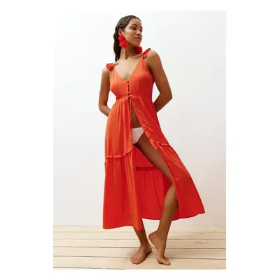 Trendyol Orange Maxi Woven Ruffle Beach Dress