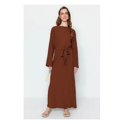 Trendyol Brown Belted Woven Dress