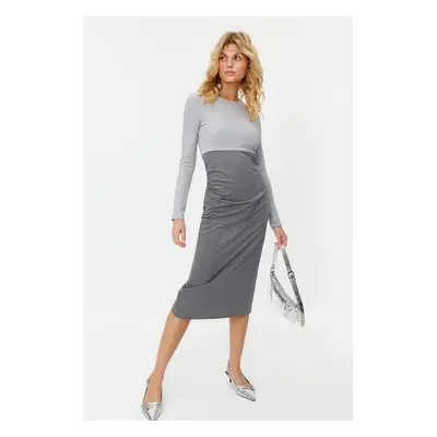 Trendyol Gray Knitted Mixed Woven Dress