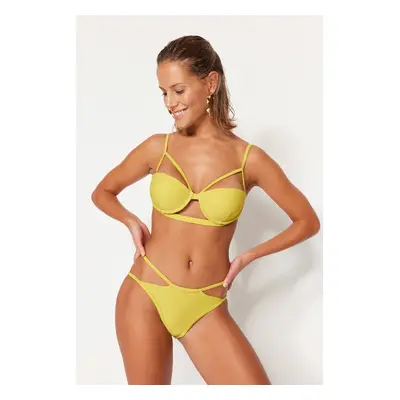 Trendyol Oil Green Piping normál lábú bikini alsó