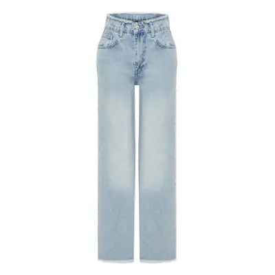 Trendyol Light Blue Tassel Detailed High Waist Wide Leg Jeans