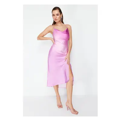 Trendyol Pink-Multicolored Gradient Patterned Lined Woven Satin Evening Dress