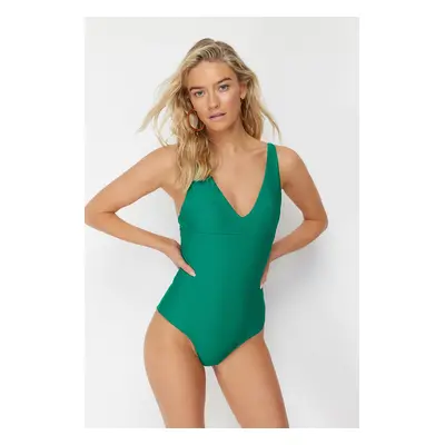 Trendyol Green V-neck Regular Swimsuit