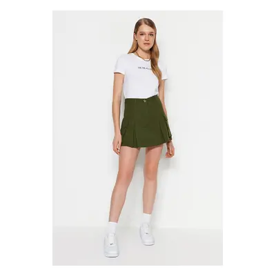 Trendyol Khaki Weave Short Skirt with Cargo Pocket