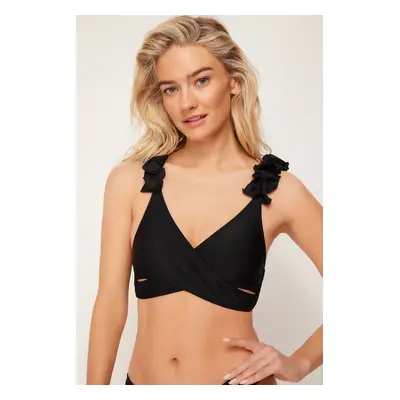 Trendyol Black Triangle Frilly Bikini Top