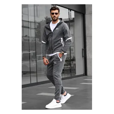 Madmext Anthracite Men's Tracksuit Set with a Zippered Hoodie