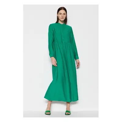 Trendyol Green Prevailing Collar Woven Linen Look Shirt Dress