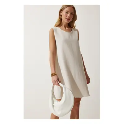 Happiness İstanbul Women's Cream Summer Linen Viscose Bell Dress