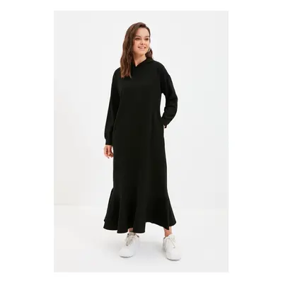 Trendyol Black Hooded Knitted Sweat Dress