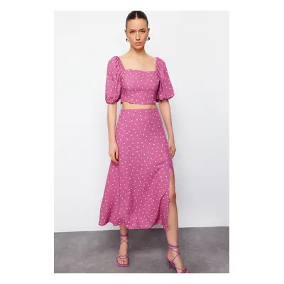 Trendyol Damson Slit Midi Viscose Woven Polka Dot Two Piece Set