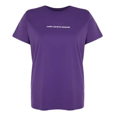 Trendyol Curve Purple Crew Neck Printed 100% Cotton Knitted T-shirt