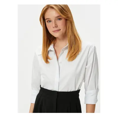 Koton Crop Poplin Shirt Long Sleeve Cuff Collar Cotton