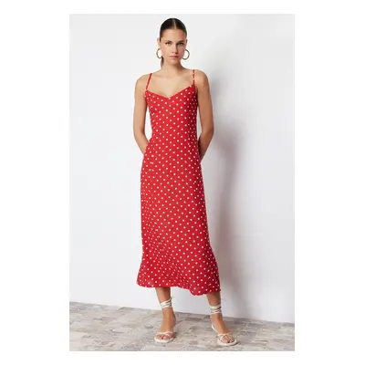 Trendyol Red Polka Dot A-Cut Back Tie Detailed Midi Woven Dress