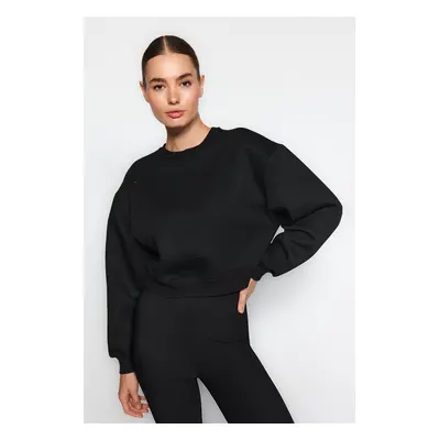 Trendyol Black Thick Fleece Inside Stone Detail Regular/Normal Fit Knitted Sweatshirt