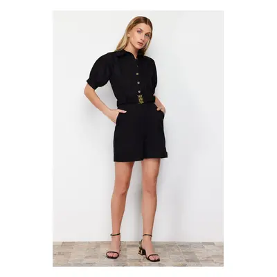 Trendyol Black Belted Shirt Collar Gabardine Mini Woven Overalls