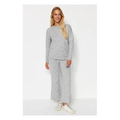 Trendyol Gray Soft Textured Basic Knitwear Top-Bottom Set