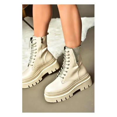 Fox Shoes R726659009 Women's Beige Stone Lace-Up Ankle Boots