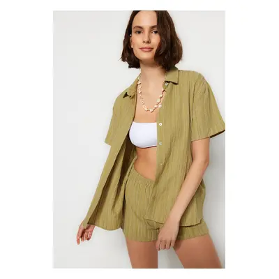 Trendyol Green Woven Linen Blended Shirt Shorts Set